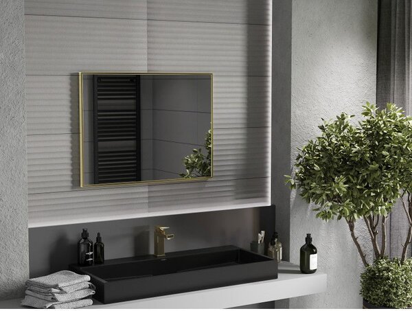 Mexen Loft, oglinda baie dreptunghiulara 80 x 60 cm, culoare rama auriu lucios, 9852-080-060-000-50