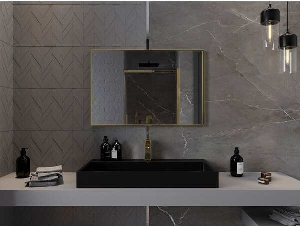 Mexen Loft, oglinda baie dreptunghiulara 90 x 60 cm, culoare rama auriu lucios, 9852-090-060-000-50
