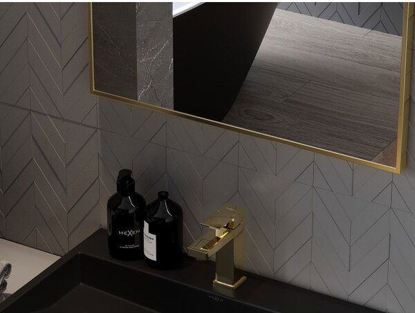 Mexen Loft, oglinda baie dreptunghiulara 50 x 40 cm, culoare rama auriu lucios, 9852-050-040-000-50