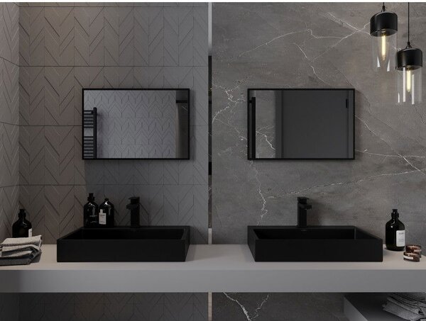 Mexen Loft, oglinda baie dreptunghiulara 60 x 40 cm, culoare rama negru mat, 9852-060-040-000-70