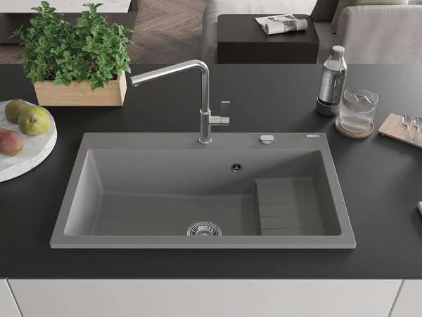 Mexen Omar chiuvetă de bucătărie granit 1-cameră 800 x 480 mm, gri, sifon crom - 6520801005-71