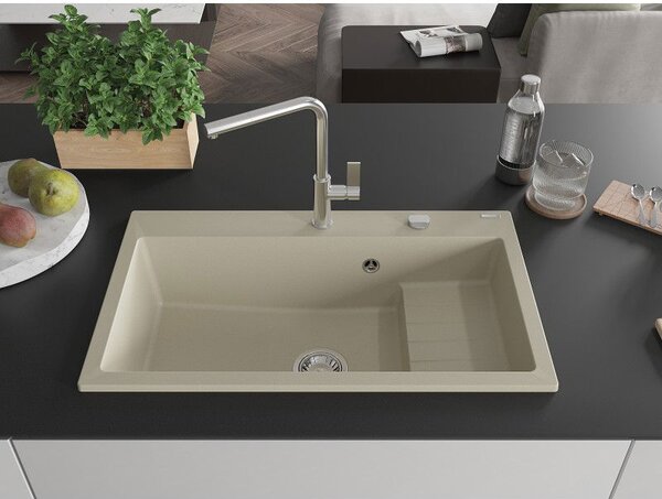 Mexen Omar chiuvetă de granit cu 1 compartiment 800 x 480 mm, bej, sifon crom - 6520801005-69