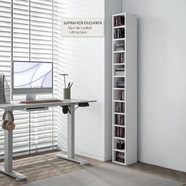 HOMCOM Raft Bibliotecă pentru CD-uri cu 12 rafturi, din MDF și panou aglomerat, 21x20x175 cm, Alb | Aosom Romania