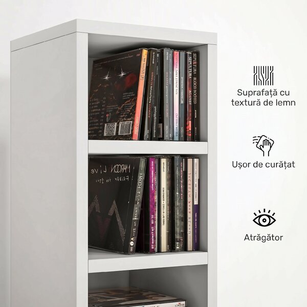 HOMCOM Raft Bibliotecă pentru CD-uri cu 12 rafturi, din MDF și panou aglomerat, 21x20x175 cm, Alb | Aosom Romania