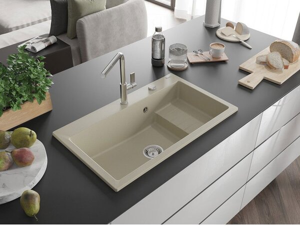 Mexen Omar chiuvetă de granit cu 1 compartiment 800 x 480 mm, bej, sifon crom - 6520801005-69