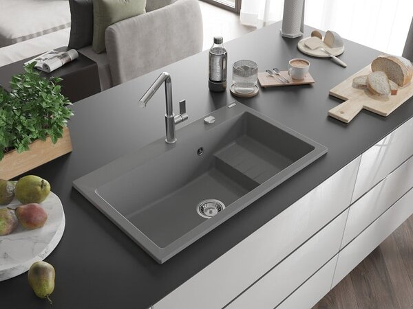 Mexen Omar chiuvetă de bucătărie granit 1-cameră 800 x 480 mm, gri, sifon crom - 6520801005-71