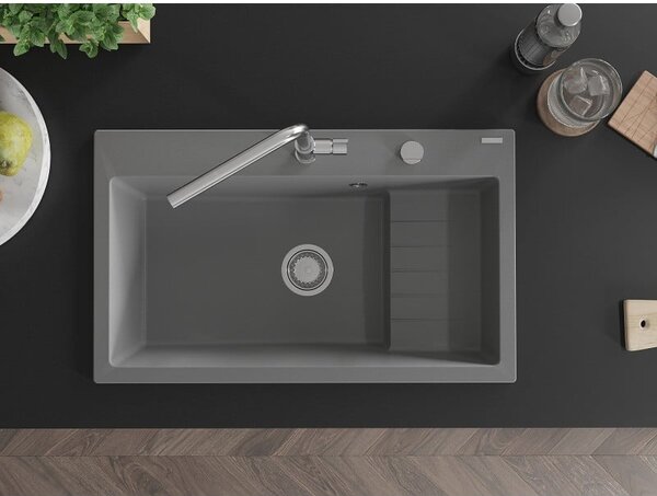 Mexen Omar chiuvetă de bucătărie granit 1-cameră 800 x 480 mm, gri, sifon crom - 6520801005-71