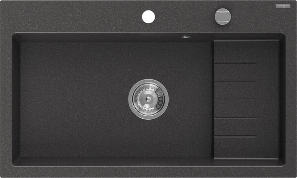 Mexen Omar, chiuveta granit cu 1 camera 800x480x210 mm, pete negre, sifon cromat, 6520801005-76