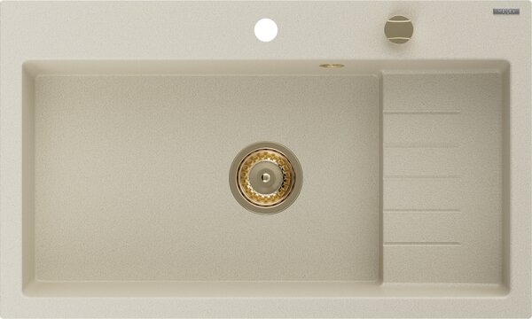 Mexen Omar chiuvetă de bucătărie din granit cu 1 cuvă 800 x 480 mm, bej, sifon auriu - 6520801005-69-G