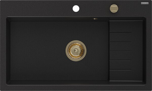 Mexen Omar, chiuveta granit cu 1 camera 800x480x210 mm, negru, sifon auriu, 6520801005-77-G