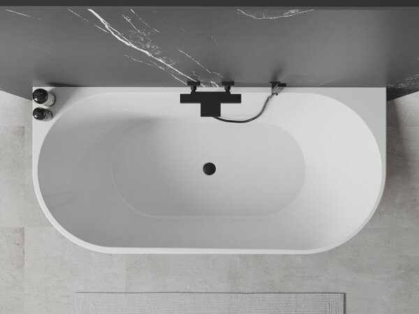 Mexen Oval cadă independentă pe perete 180 x 80 cm, albă, preaplin negru - 52671808000-70