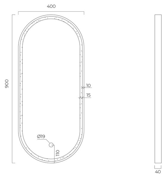 Oltens Nordlis oglindă 40x90 cm oval cu iluminare cu covoraș de încălzire 64103510