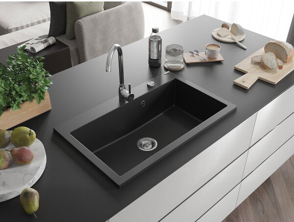 Mexen Elix chiuveta de granit cu 1 cameră 800 x 500 mm, negru, sifon crom - 6527801005-77