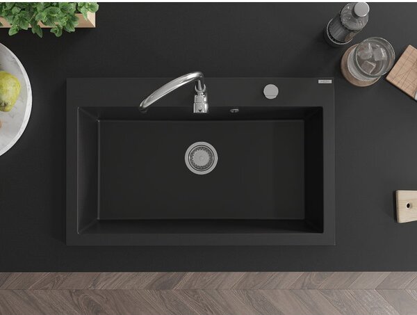 Mexen Elix chiuveta de granit cu 1 cameră 800 x 500 mm, negru, sifon crom - 6527801005-77
