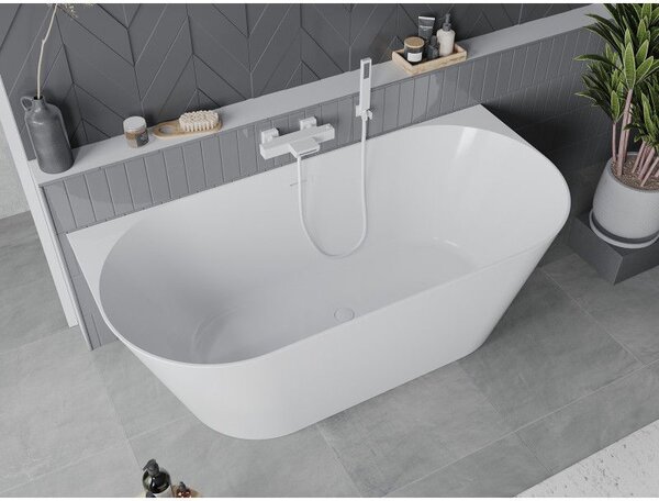 Mexen Oval Slim cadă de baie de sine stătătoare, montată pe perete 170 x 80 cm, albă, preaplin alb - 52661708000-20
