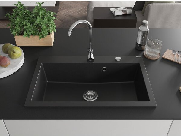 Mexen Elix chiuveta de granit cu 1 cameră 800 x 500 mm, negru, sifon crom - 6527801005-77