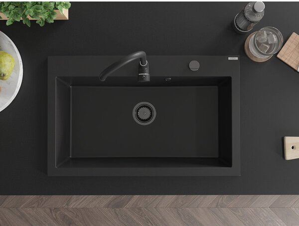 Mexen Elix chiuvetă de granit 1 compartiment 800 x 500 mm, negru, sifon negru - 6527801005-77-B