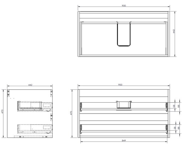 Mexen Orio, mobilier baie 90 cm, 2 sertare, alb mat, 91A10-09047-2-BFF01