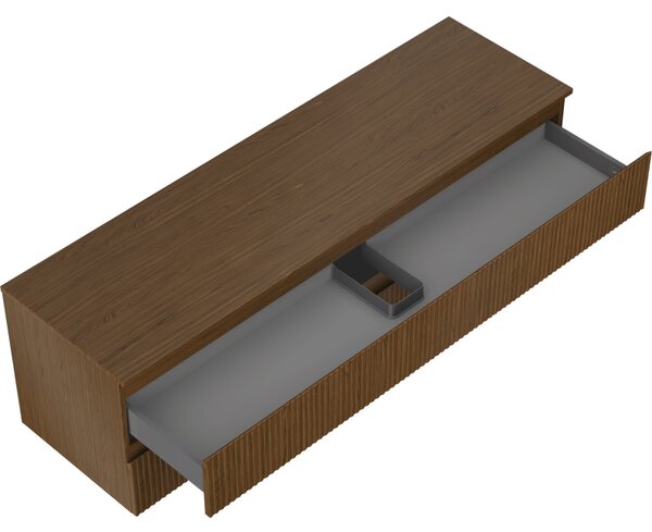Mexen Rivel, mobilier de baie 160 cm cu blat, 2 sertare, canelat, nuc, 91A20-16047-2-BFFC86