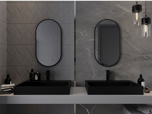 Mexen Loft, oglinda baie ovala 75 x 40 cm, culoare rama negru mat, 9851-075-040-000-70