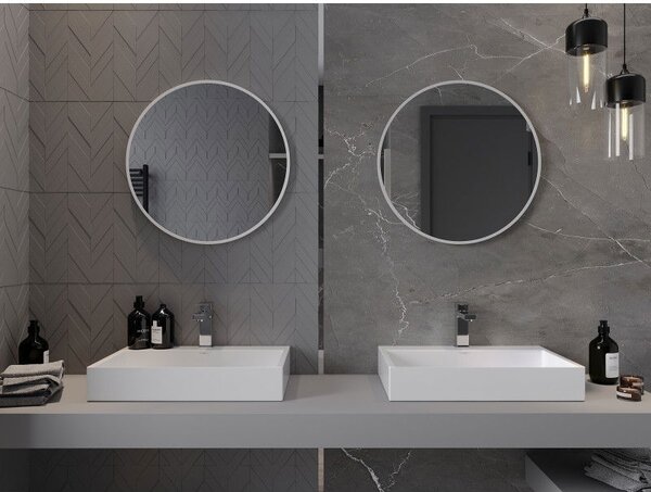 Mexen Loft, oglinda baie rotunda 60 cm, culoare rama alb, 9850-060-060-000-20