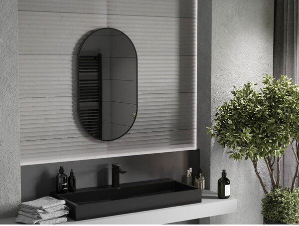 Mexen Loft, oglinda baie ovala 85 x 50 cm, culoare rama negru mat, 9851-085-050-000-70