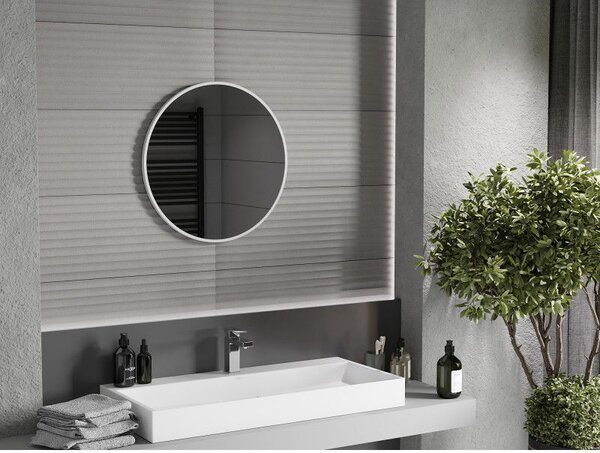 Mexen Loft, oglinda baie rotunda 60 cm, culoare rama alb, 9850-060-060-000-20