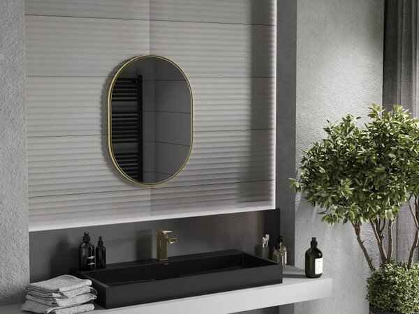 Mexen Loft, oglinda baie ovala 70 x 50 cm, culoare rama auriu lucios, 9851-070-050-000-50