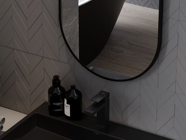 Mexen Loft, oglinda baie ovala 75 x 40 cm, culoare rama negru mat, 9851-075-040-000-70