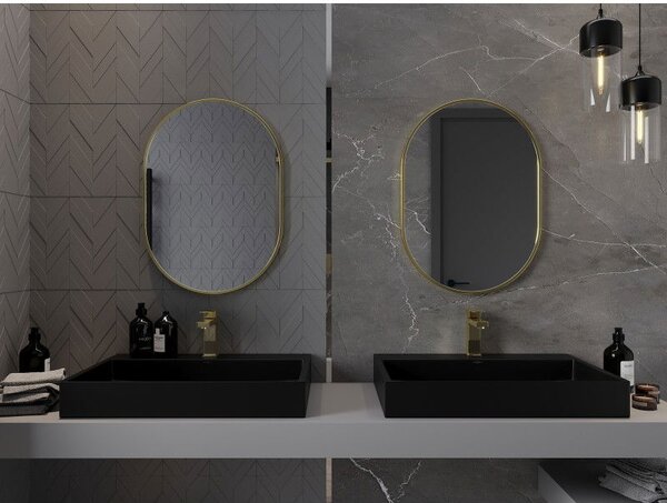 Mexen Loft, oglinda baie ovala 70 x 50 cm, culoare rama auriu lucios, 9851-070-050-000-50