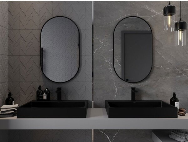 Mexen Loft, oglinda baie ovala 85 x 50 cm, culoare rama negru mat, 9851-085-050-000-70