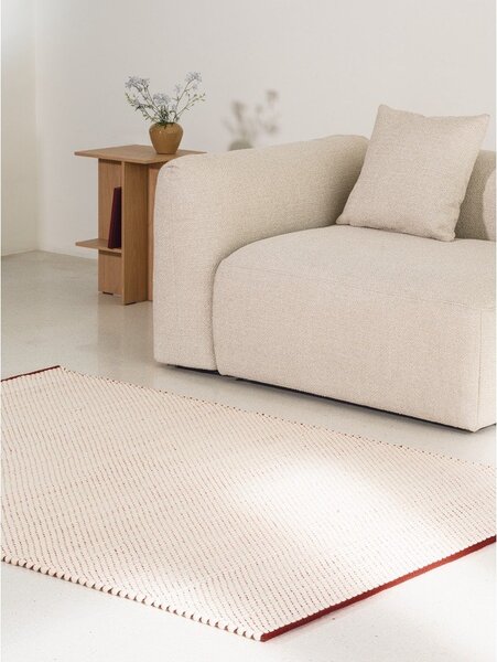 Covor tip traversă roșu/bej țesut manual din lână 80x170 cm Lenu – noo.ma