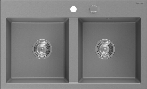 Mexen Hektor chiuvetă din granit cu 2 compartimente 800 x 480 mm, gri, sifon crom - 6521802000-71