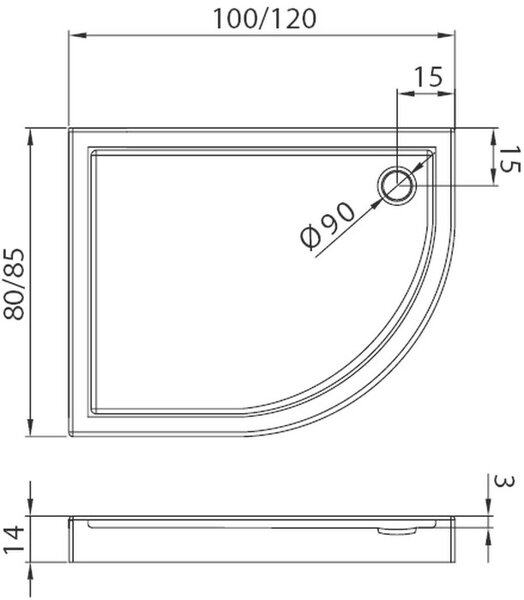 New Trendy New Maxima cădiță de duș semirotundă 100x80 cm alb B-0374