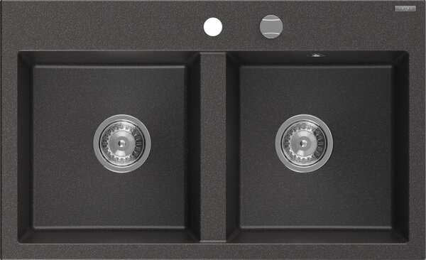 Mexen Hektor, chiuveta granit cu 2 camere 800x480x205 mm, pete negre, sifon cromat, 6521802000-76