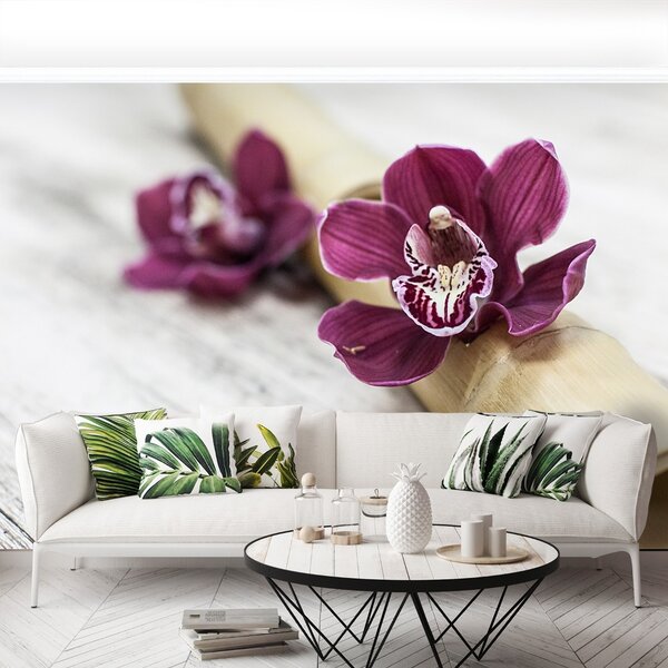 Fototapet Orchid lemn