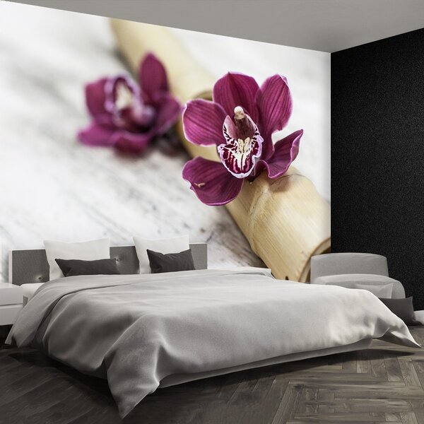 Fototapet Orchid lemn