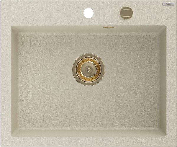 Mexen Elix chiuvetă din granit cu 1 compartiment 600 x 500 mm, bej, sifon auriu - 6525601005-69-G