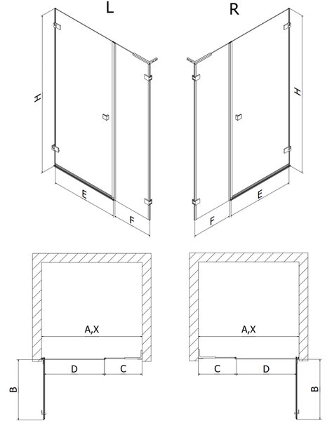 Ușă de duș pivotantă Mexen Lunar-B, L, dreapta, 115 cm, sticlă transparentă de 8 mm, profil alb, 832SL-115-050-20-00-P