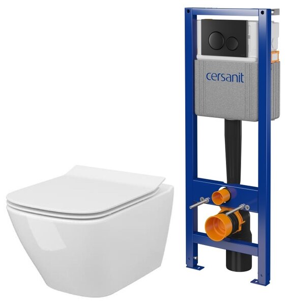Set vas WC cu capac soft-close Cersanit City S701-405, cadru ascuns cu buton de acționare Cersanit S701-779