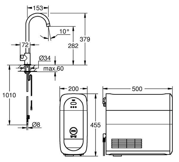 Grohe Blue supapă de bucătărie pe picior crom 31498001