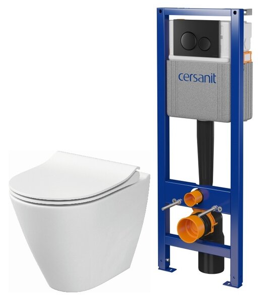 Set vas WC cu capac soft-close Cersanit City K701-104, cadru ascuns cu buton de acționare Cersanit S701-779