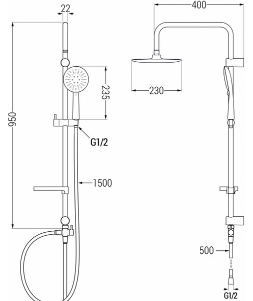 Set de dus Mexen X67 cu cap superior 230 mm, crom, 798676791-00