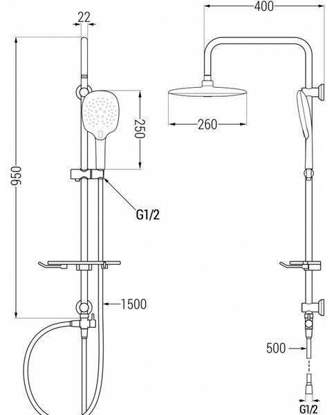 Set de duș Mexen T22 cu cap pătrat superior, crom, 798222293-00