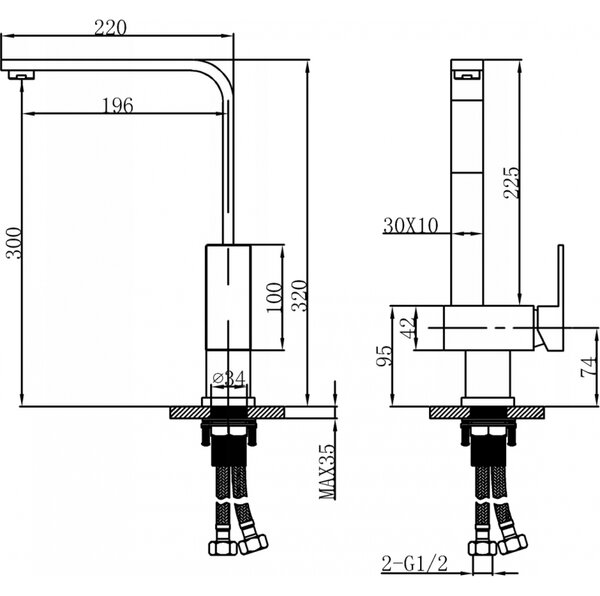 Mexen LIV, baterie chiuvetă înaltă h-320, oțel, 672100-99
