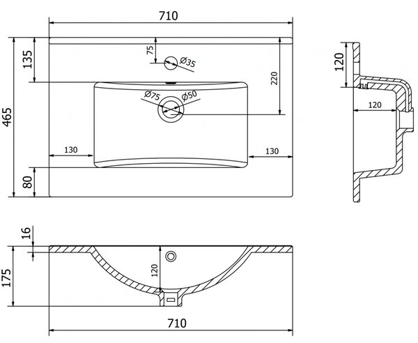 Mexen Atena lavoar încastrat în blat 71 x 46 cm, alb - 25017000