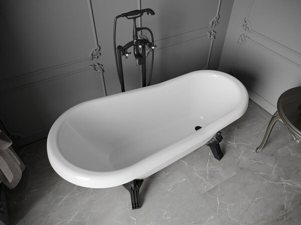 Mexen Retro cadă de baie freestanding 150 x 73 cm, albă, picioare negre - 53251507300-70