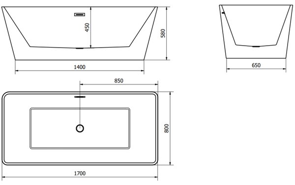 CADA DE BAIE SUPPORT Mexen MALAGA Alb 170 x 80 CM + sifon automat, 51421708000