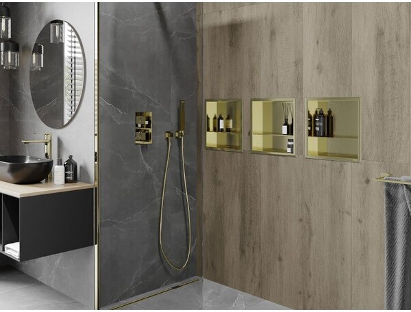 Mexen X-Wall-R raft încastrat cu flanșă și raft 30 x 30 cm, auriu periat - 1950303010S