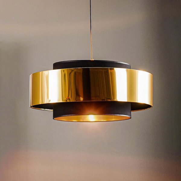 TK Lighting Lampă suspendată Calisto, negru/auriu Ø 50 cm 1 bec, reglabil, Negru, Camera de zi / sufragerie, Țesătură / Textil, Modern